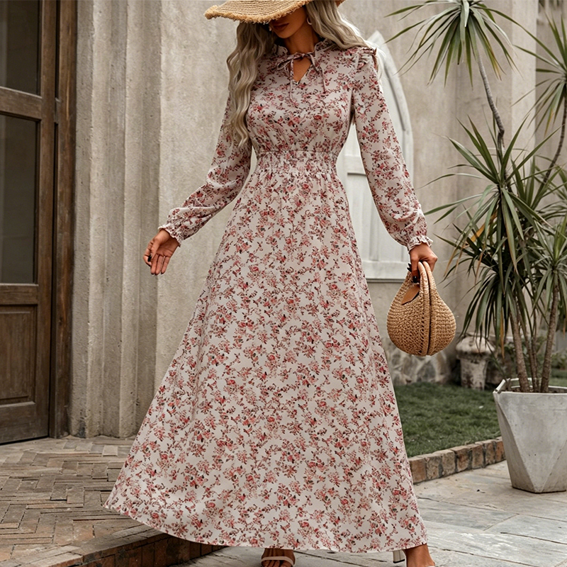 👗❤️ pour femmes, style vacances, avec imprimé floral ditsy et taille ajustée, robe longue
