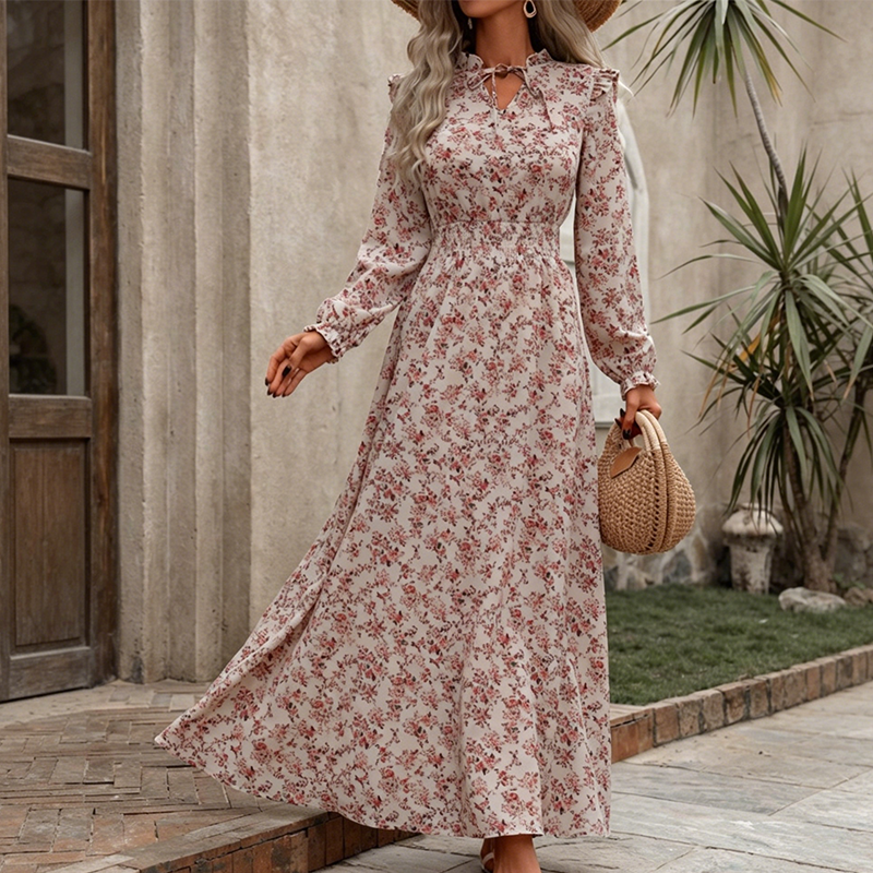 👗❤️ pour femmes, style vacances, avec imprimé floral ditsy et taille ajustée, robe longue