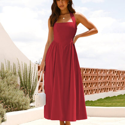 Robe femme à col licou et dos froncé