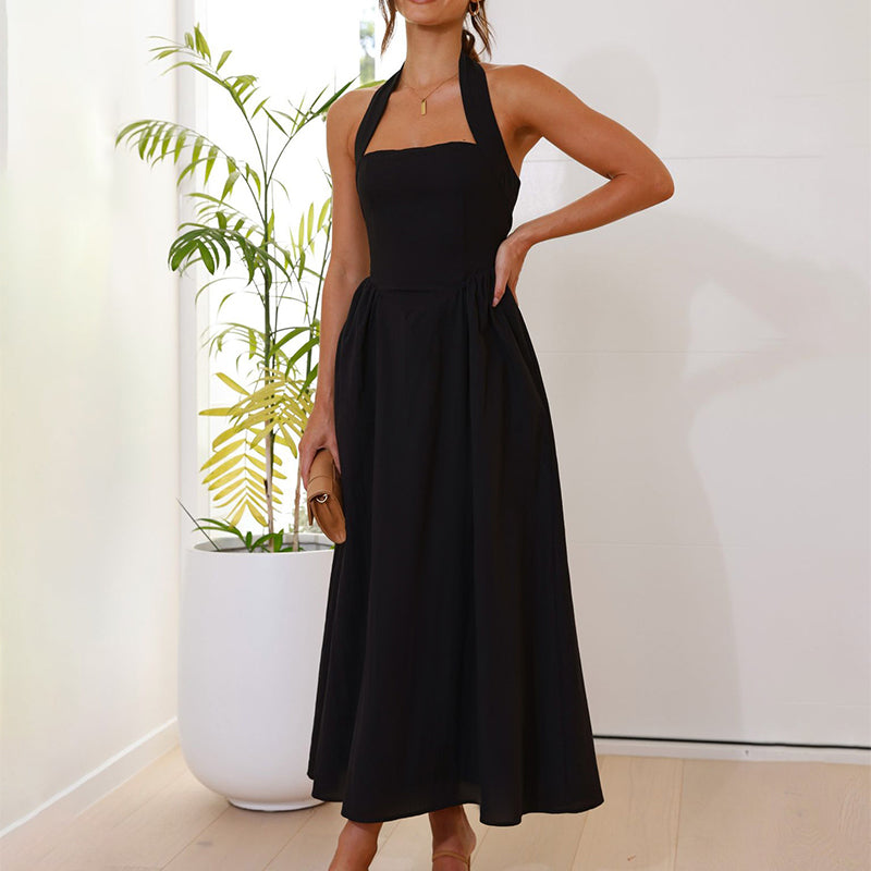 Robe femme à col licou et dos froncé