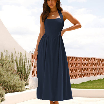 Robe femme à col licou et dos froncé