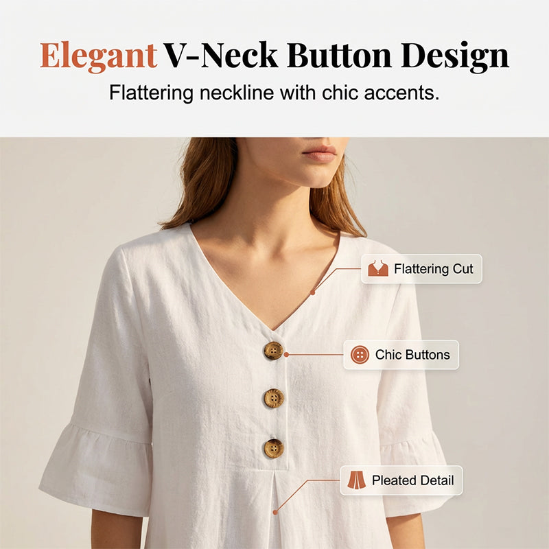 Robe midi unie à manches à volants pour femme