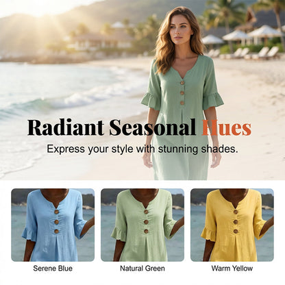 Robe midi unie à manches à volants pour femme