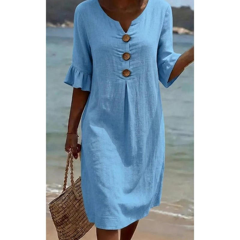 Robe midi unie à manches à volants pour femme