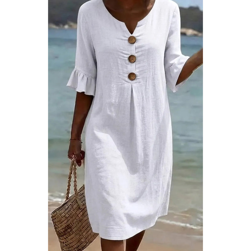 Robe midi unie à manches à volants pour femme