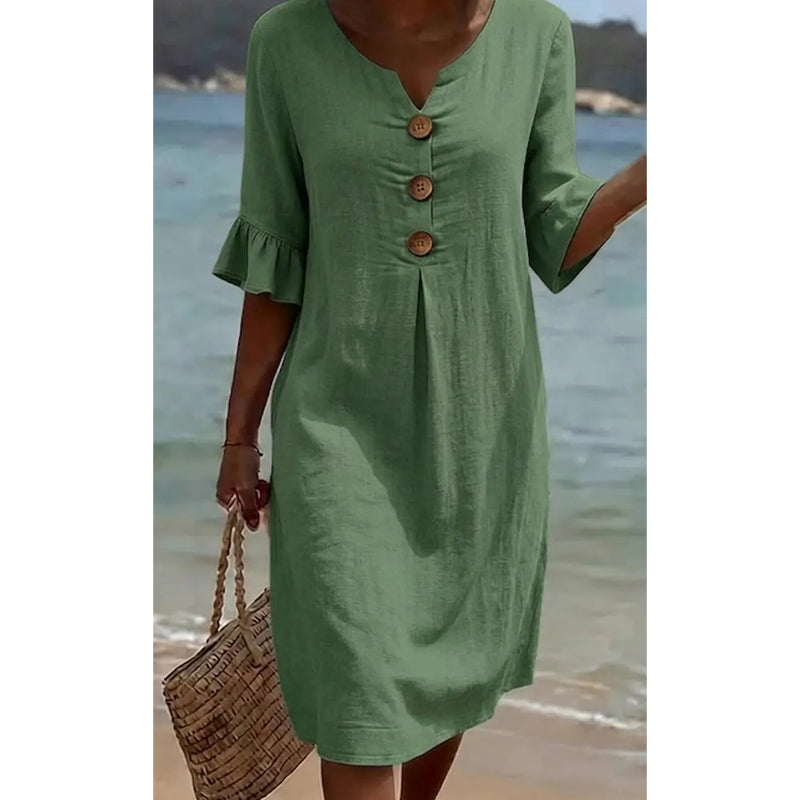 Robe midi unie à manches à volants pour femme