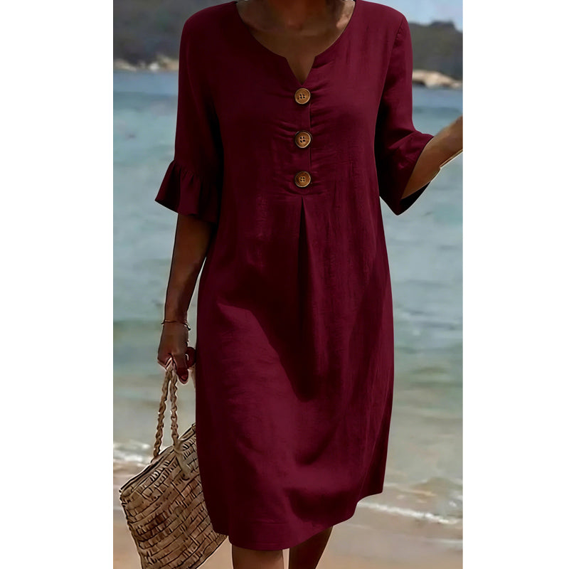Robe midi unie à manches à volants pour femme