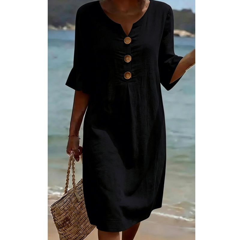 Robe midi unie à manches à volants pour femme