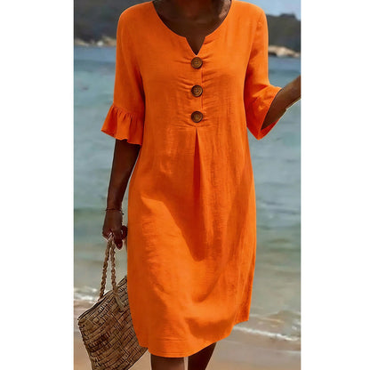 Robe midi unie à manches à volants pour femme