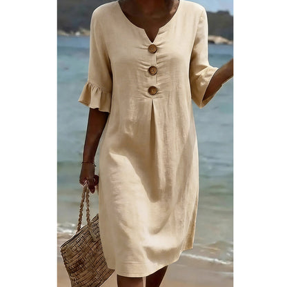 Robe midi unie à manches à volants pour femme