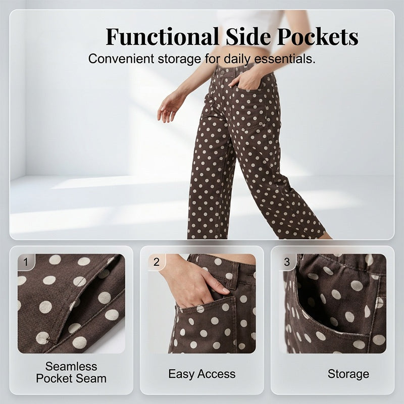 Pantalon décontracté à larges jambes à pois pour femme