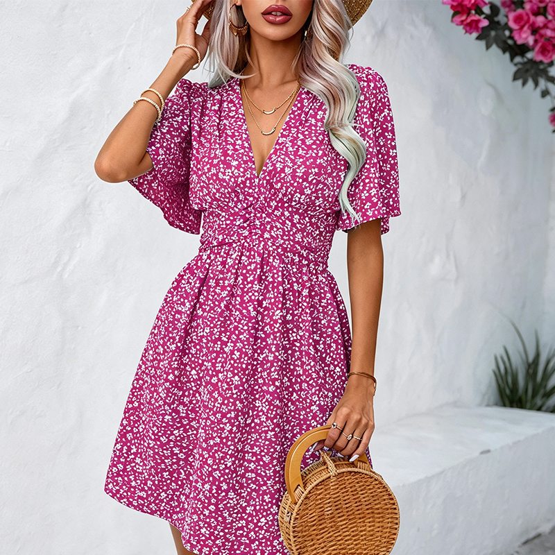 Robe d'été à fleurs et col en V pour femme