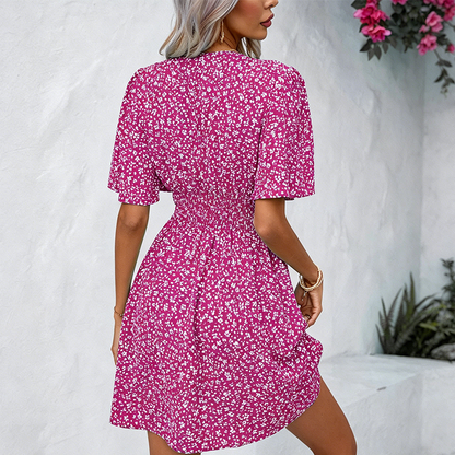 Robe d'été à fleurs et col en V pour femme