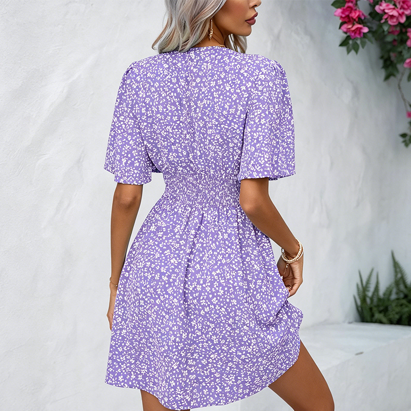 Robe d'été à fleurs et col en V pour femme