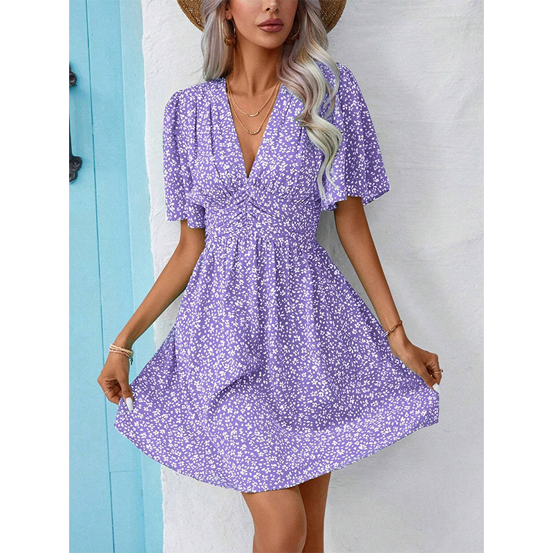 Robe d'été à fleurs et col en V pour femme