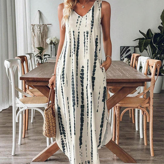👗Une élégante robe longue sans manches pour femme, avec un décolleté en V✨