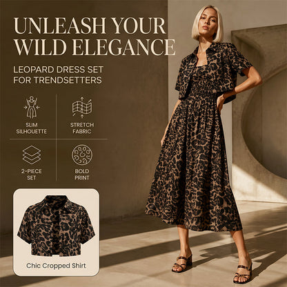 💃 Ensemble deux pièces à imprimé léopard pour femme – haut et jupe, silhouette flatteuse, idéal pour un dîner, un rendez-vous galant ou une soirée en ville 🌙