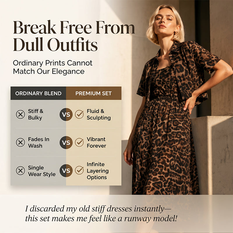 💃 Ensemble deux pièces à imprimé léopard pour femme – haut et jupe, silhouette flatteuse, idéal pour un dîner, un rendez-vous galant ou une soirée en ville 🌙