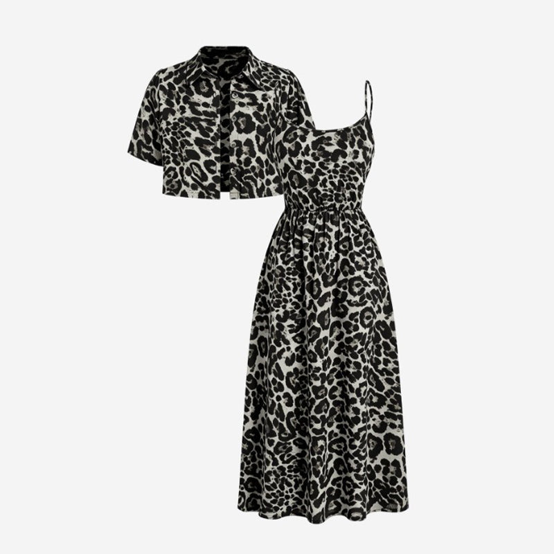 💃 Ensemble deux pièces à imprimé léopard pour femme – haut et jupe, silhouette flatteuse, idéal pour un dîner, un rendez-vous galant ou une soirée en ville 🌙