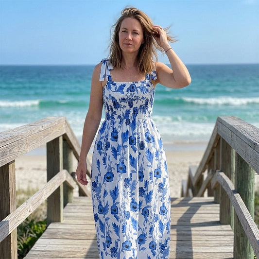 🌸Robe d'été élégante à bretelles et imprimé floral pour femme – Un style estival décontracté ✨