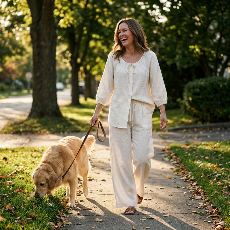👗✨ Ensemble 2 pièces pour femme composé d'un chemisier boutonné et d'un pantalon large – élégant et confortable