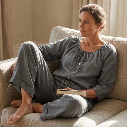 👗✨ Ensemble 2 pièces pour femme composé d'un chemisier boutonné et d'un pantalon large – élégant et confortable