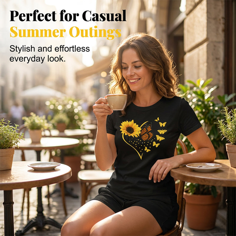 🌺Ensemble composé d'un t-shirt et d'un short à motif de tournesols pour femmes