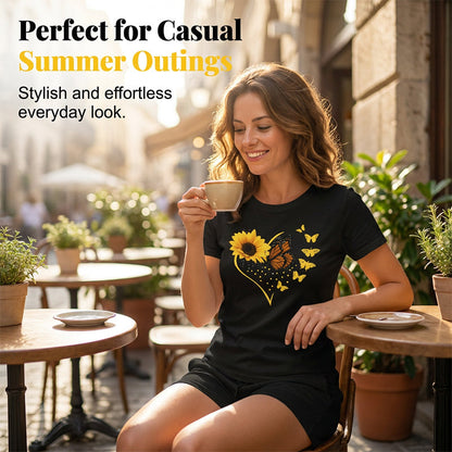 🌺Ensemble composé d'un t-shirt et d'un short à motif de tournesols pour femmes