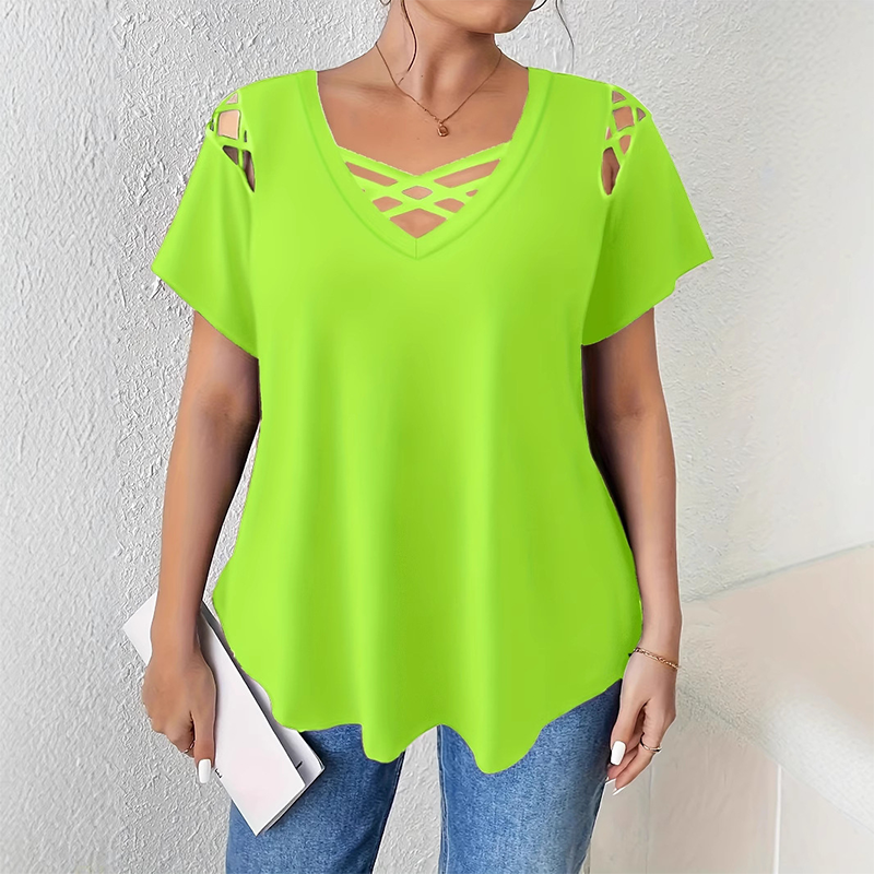 T-shirt chic à col en V et lanières croisées pour femme