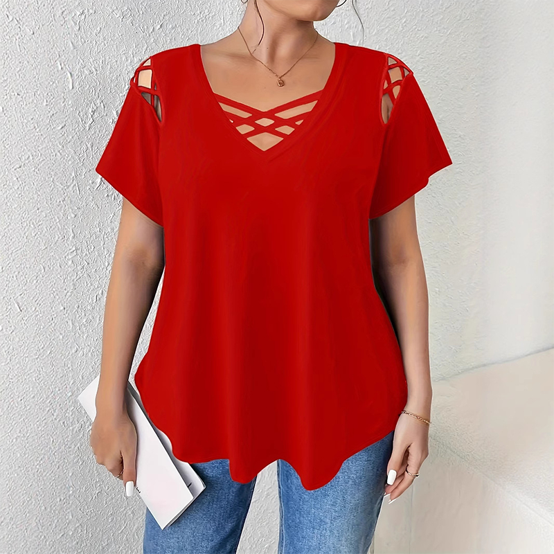 T-shirt chic à col en V et lanières croisées pour femme