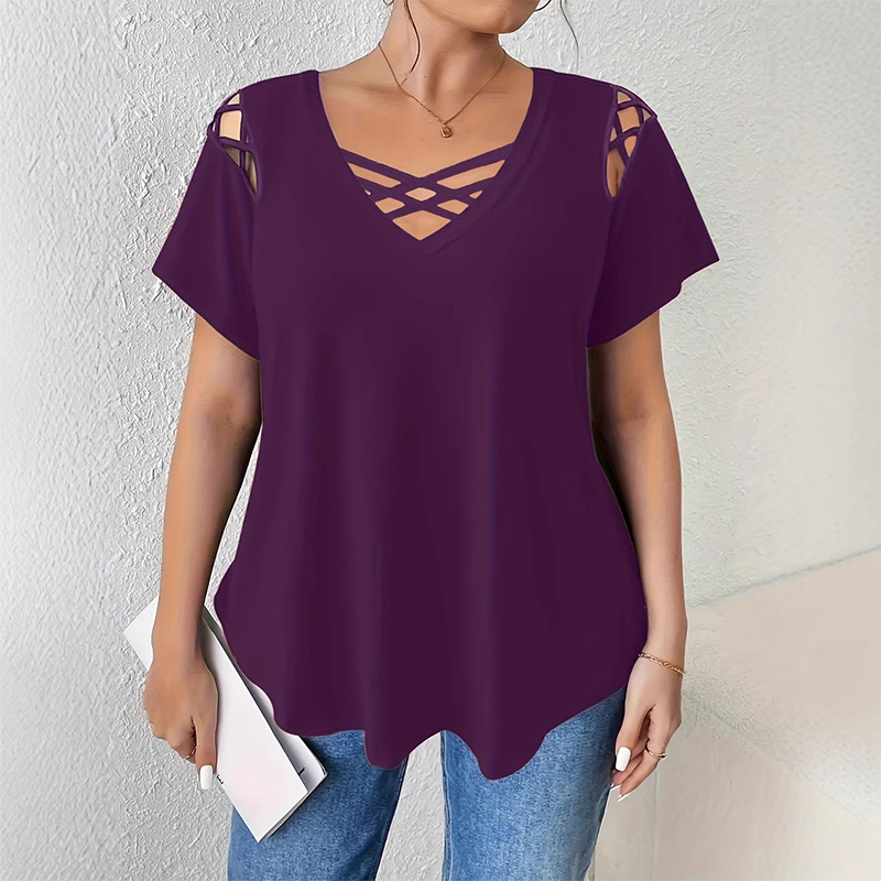T-shirt chic à col en V et lanières croisées pour femme
