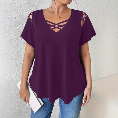 T-shirt chic à col en V et lanières croisées pour femme