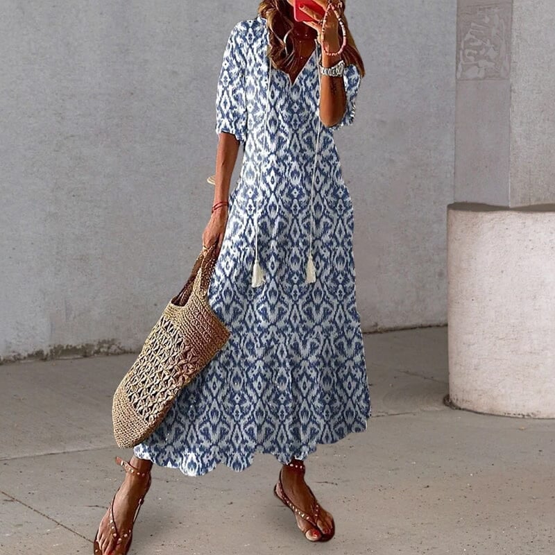 Robe longue à col en V pour femme