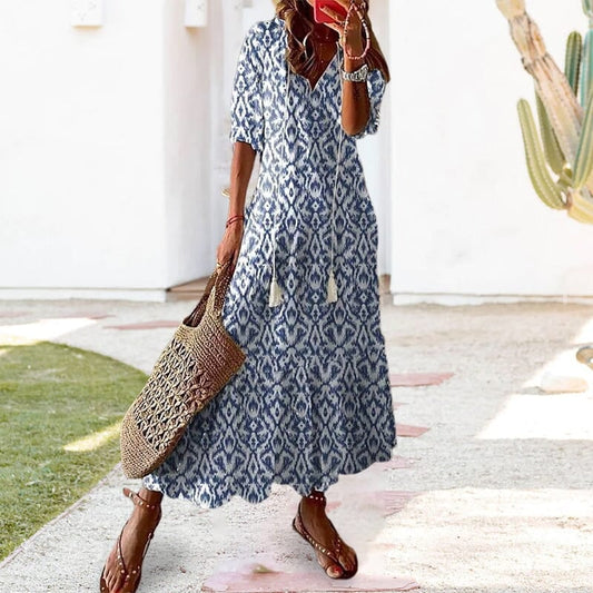 Robe longue à col en V pour femme