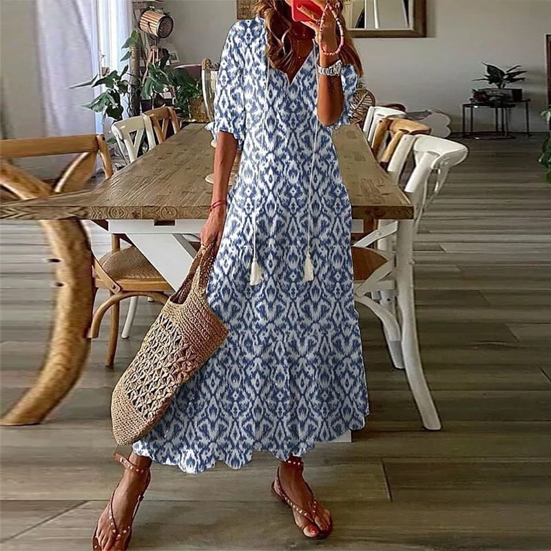 Robe longue à col en V pour femme