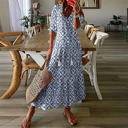 Robe longue à col en V pour femme