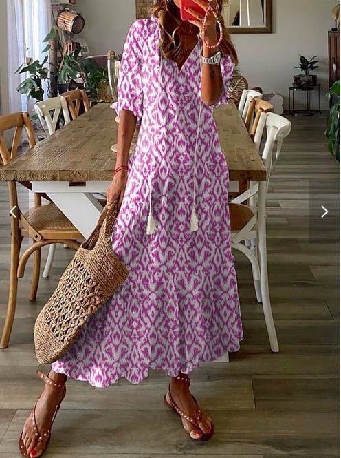 Robe longue à col en V pour femme