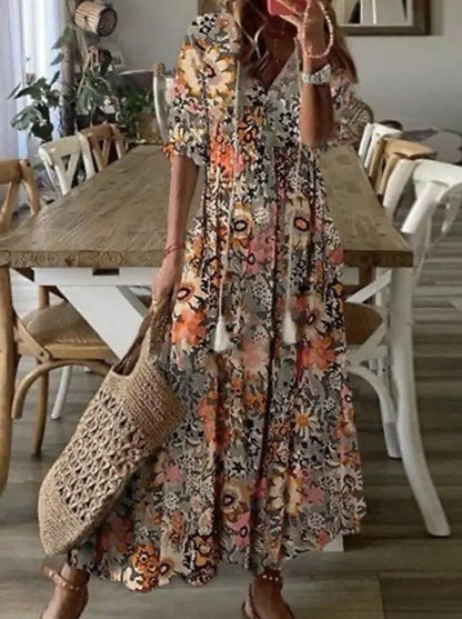 Robe longue à col en V pour femme