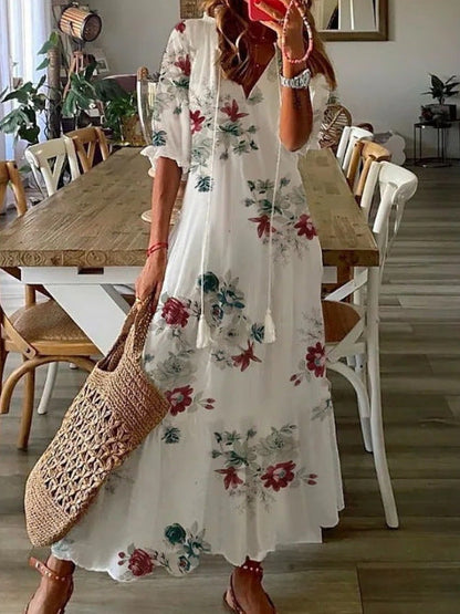 Robe longue à col en V pour femme