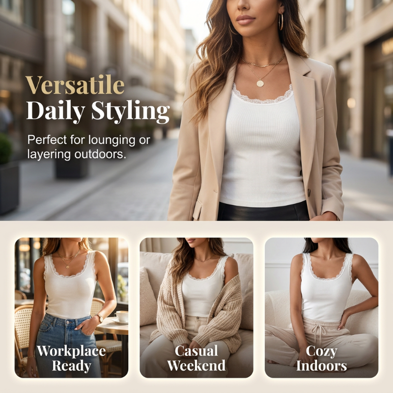 ⏰1 acheté, 1 offert🔥Débardeur slim fit pour femme, à côtes, avec bonnets intégrés et dentelle