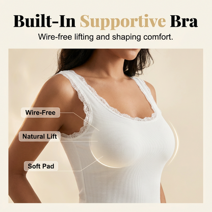 ⏰1 acheté, 1 offert🔥Débardeur slim fit pour femme, à côtes, avec bonnets intégrés et dentelle