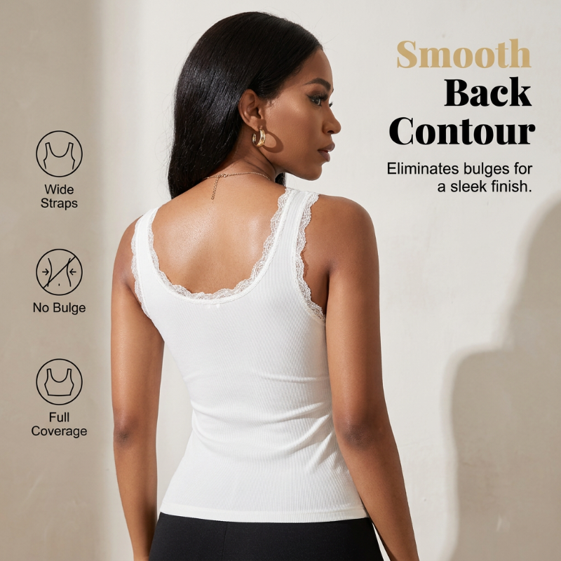 ⏰1 acheté, 1 offert🔥Débardeur slim fit pour femme, à côtes, avec bonnets intégrés et dentelle