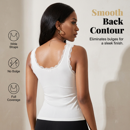 ⏰1 acheté, 1 offert🔥Débardeur slim fit pour femme, à côtes, avec bonnets intégrés et dentelle