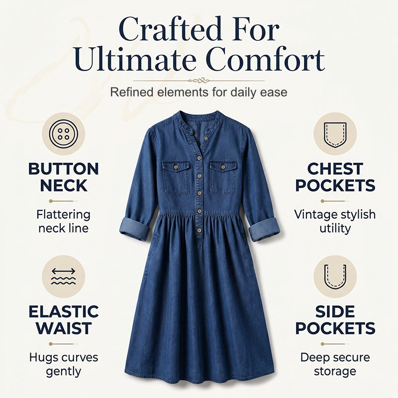 Robe longue en jean à boutons pour femmes, grande taille
