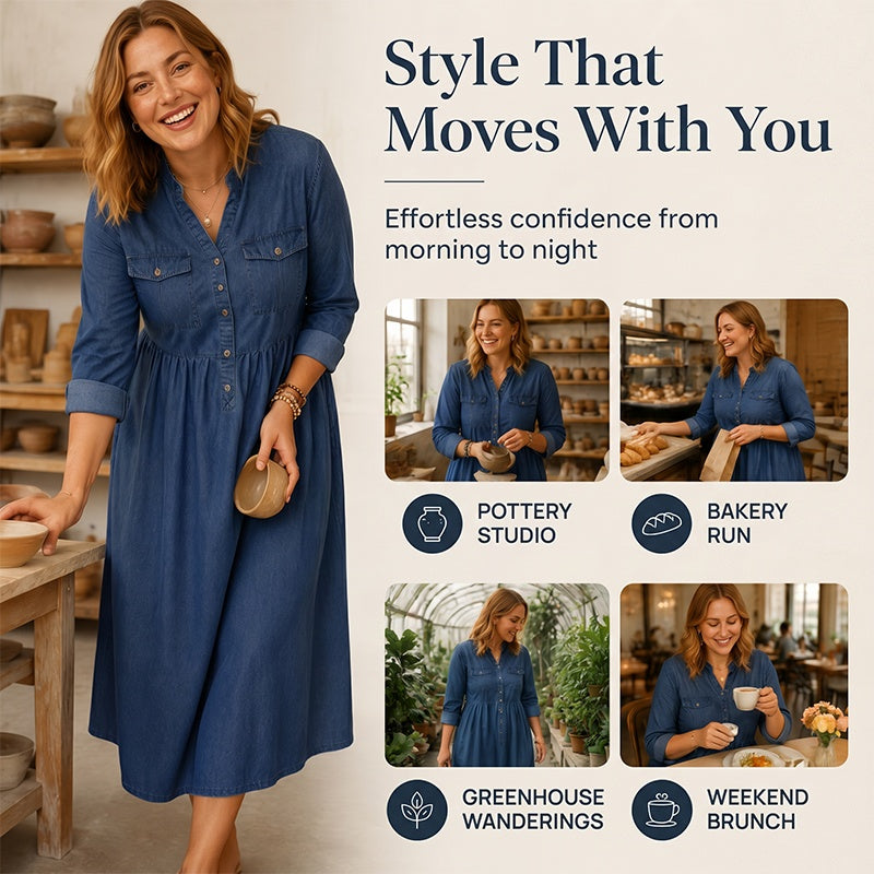 Robe longue en jean à boutons pour femmes, grande taille
