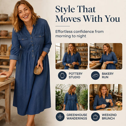 Robe longue en jean à boutons pour femmes, grande taille