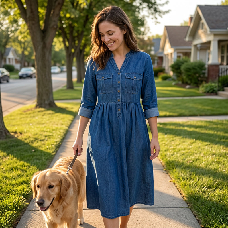 Robe longue en jean à boutons pour femmes, grande taille