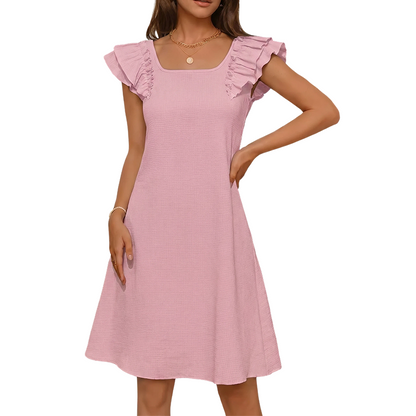 Robe pour femme à manches à volants et nœud dans le dos