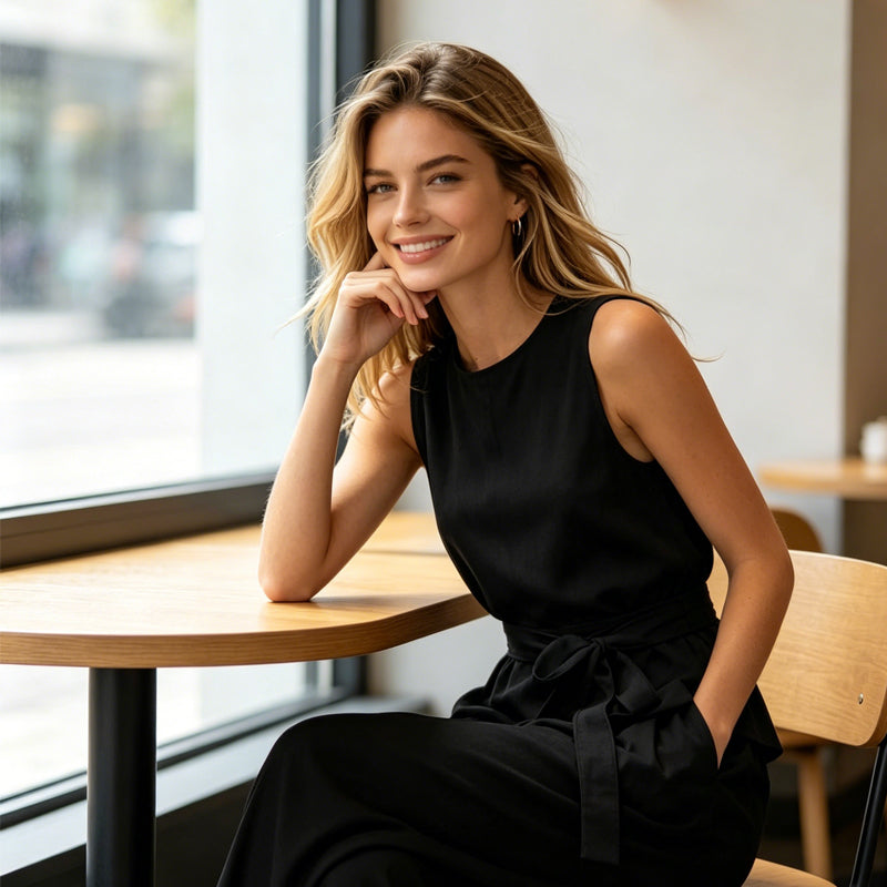Ensemble pantalon sans manches à jambes larges avec ceinture