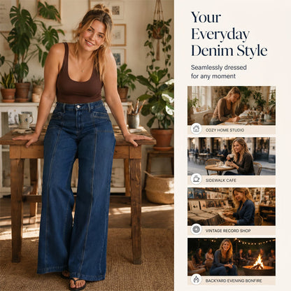 👖Jean femme taille haute à jambes larges – Coupe vintage flatteuse en denim ✨